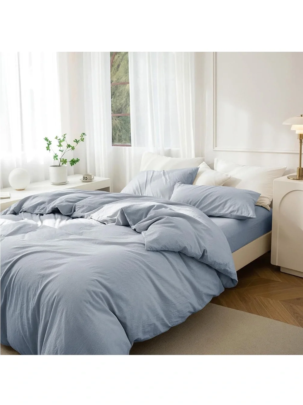 NEW JIYUAN Super Queen Washed Cotton Duvet Cover Set Relaxed Linen Feel. 3 pcs